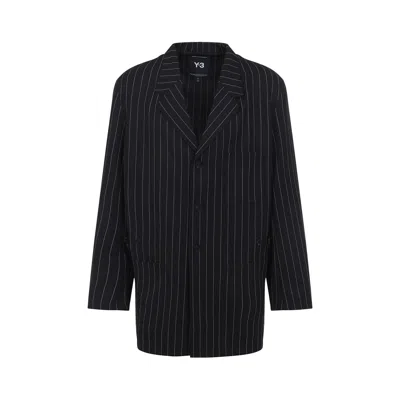 Y-3 Black Pinstripe Refined Wool Chore Blazer In Black