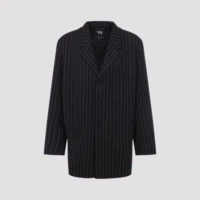 Y-3 Black Pinstripe Refined Wool Chore Blazer In Black