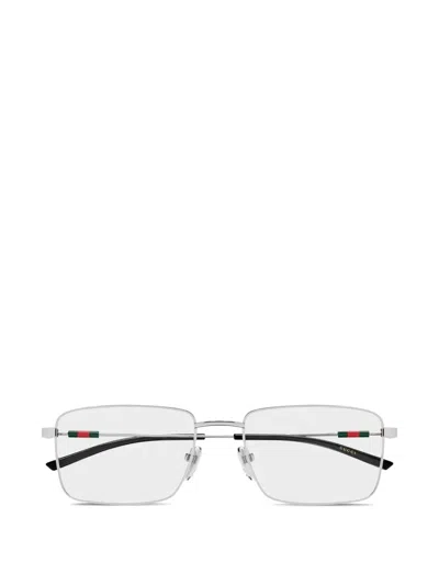 Gucci Eyewear Rectangular Frame Glasses In Silver