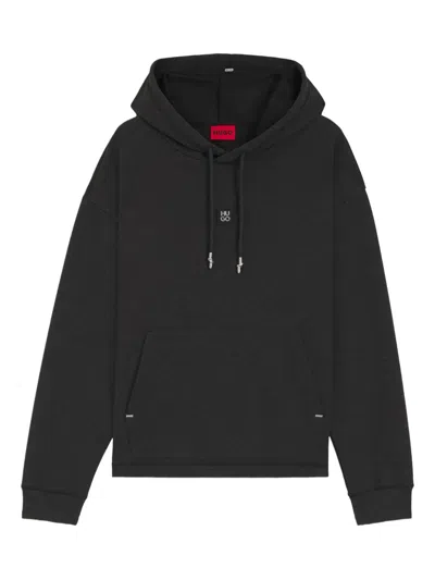 Hugo Boss Mens Medium Grey Branded Relaxed-fit Cotton-blend Hoody Xxl In Black
