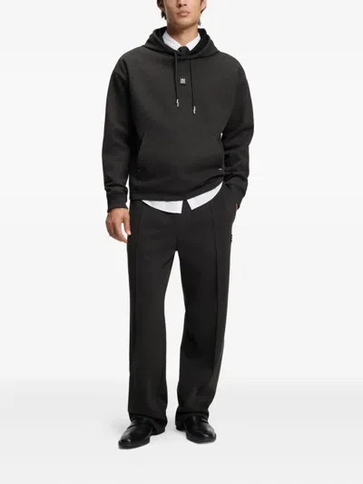 Hugo Boss Mens Medium Grey Branded Relaxed-fit Cotton-blend Hoody Xxl In Black