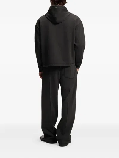 Hugo Boss Mens Medium Grey Branded Relaxed-fit Cotton-blend Hoody Xxl In Black