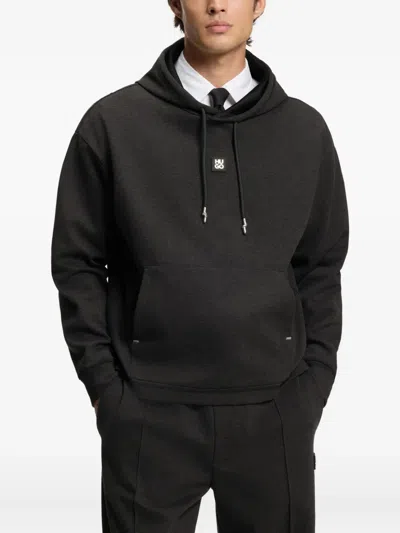 Hugo Boss Mens Medium Grey Branded Relaxed-fit Cotton-blend Hoody Xxl In Black