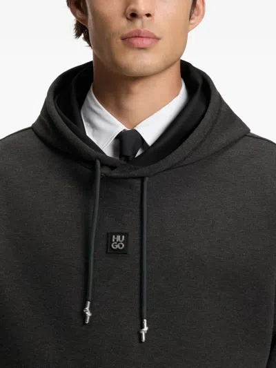 Hugo Boss Mens Medium Grey Branded Relaxed-fit Cotton-blend Hoody Xxl In Black