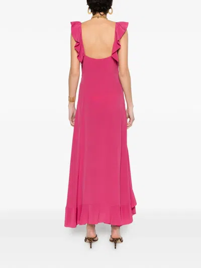 Chloé Maxi Dress Flared Hem Ruffled Neckline In Pink