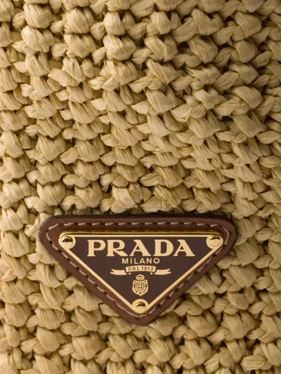 Prada Crochet Tote Bag Rectangular Shape Handles In Brown