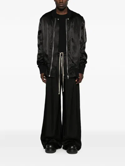 Rick Owens Heizer Belas Wide-leg Cotton-blend Poplin Drawstring Cargo Trousers In Black