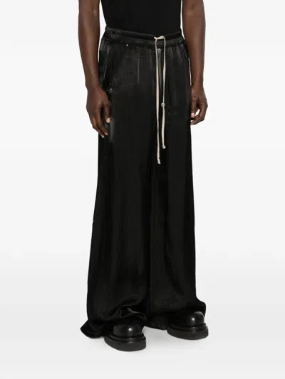 Rick Owens Heizer Belas Wide-leg Cotton-blend Poplin Drawstring Cargo Trousers In Black