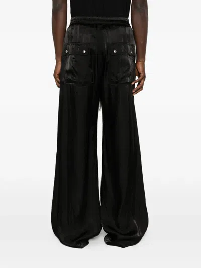 Rick Owens Heizer Belas Wide-leg Cotton-blend Poplin Drawstring Cargo Trousers In Black