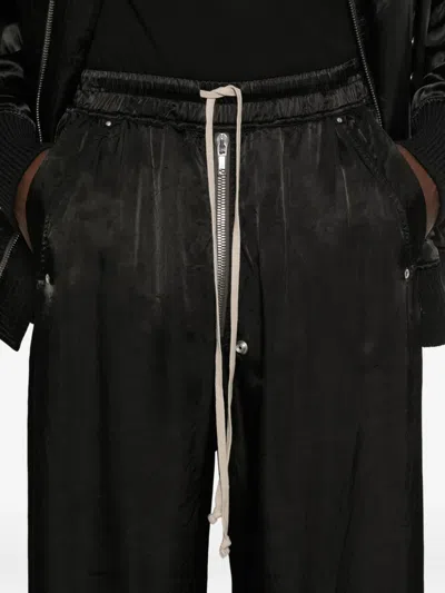 Rick Owens Heizer Belas Wide-leg Cotton-blend Poplin Drawstring Cargo Trousers In Black