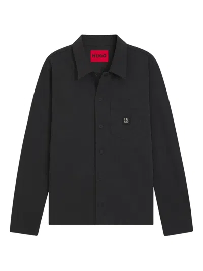 Hugo Boss Oversize-fit Shirt In Cotton Twill With Patch Pockets In Black