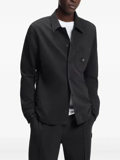 Hugo Boss Oversize-fit Shirt In Cotton Twill With Patch Pockets In Black