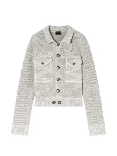 Giorgio Armani Textured Cropped Knit Blouson With Metallic Accents In Gray