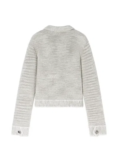 Giorgio Armani Textured Cropped Knit Blouson With Metallic Accents In Gray