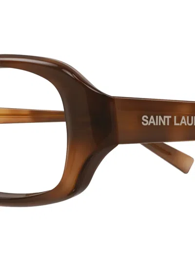Saint Laurent Rectangle-frame Glasses In Brown