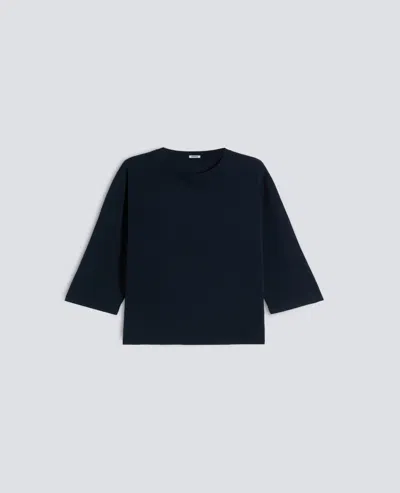 Aspesi Boat Neck Sweater In Pure Striped Cotton In Blue