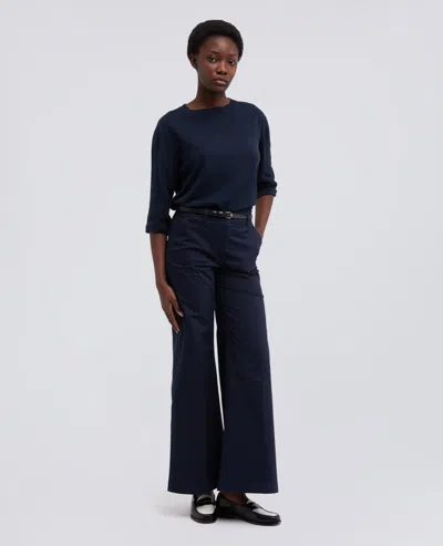 Aspesi Boat Neck Sweater In Pure Striped Cotton In Blue