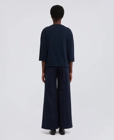 Aspesi Boat Neck Sweater In Pure Striped Cotton In Blue