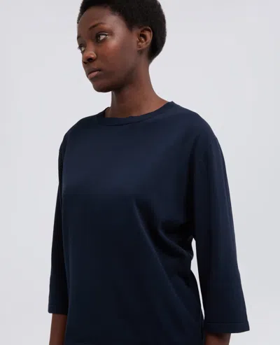 Aspesi Boat Neck Sweater In Pure Striped Cotton In Blue