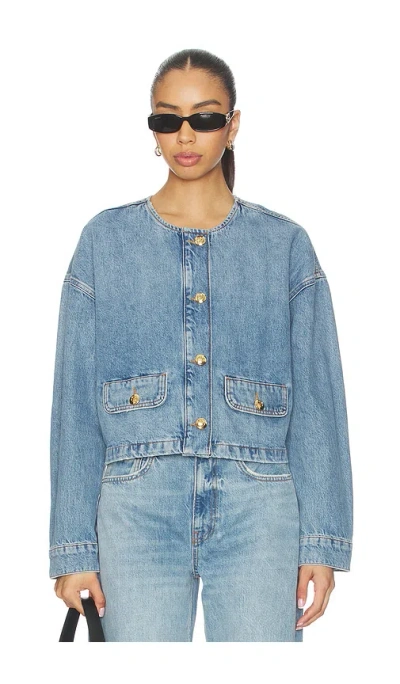 Anine Bing Blanchet Denim Jacket Round Neck Design In Blue