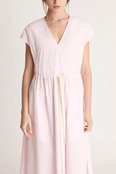 Lee Mathews Drawstring-waist V-neck Midi Dress In Pink