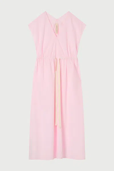 Lee Mathews Drawstring-waist V-neck Midi Dress In Pink