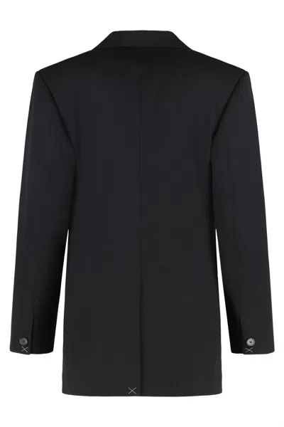 Celine Women Colonne Wool Jacket With Diagonal Weave In Black