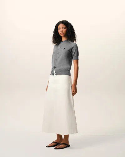 Ami Alexandre Mattiussi Ami Paris Embroidered Heart Round Collar Short Sleeve Sweater In Gray