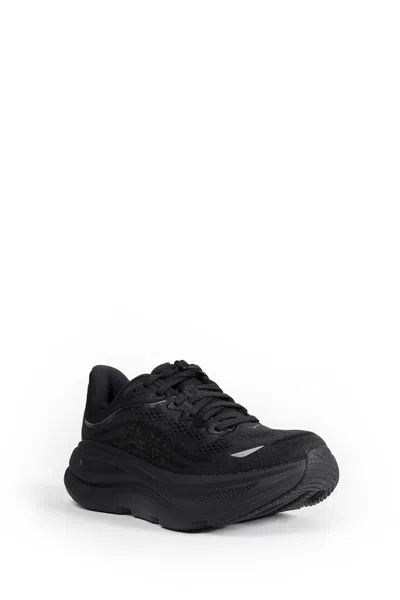 Hoka Bondi 9 Black Low Top Sneakers With Maxi Logo Lettering On The Side In Tech Fabric Unisex In Black