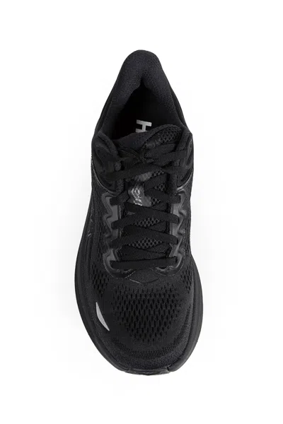 Hoka Bondi 9 Black Low Top Sneakers With Maxi Logo Lettering On The Side In Tech Fabric Unisex In Black