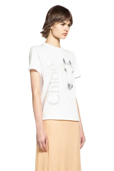 Chloé Cotton Crew Neck Graphic Short Sleeve T-shirt In White
