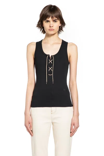 Burberry Ribbed Adjustable Drawstring Tank Top With Equestrian Knight Design In Black