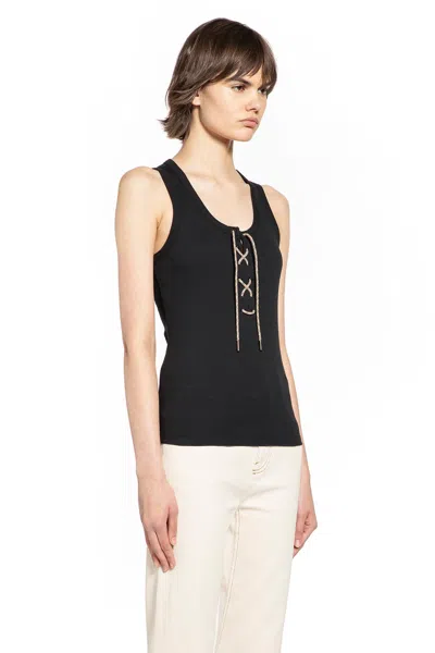Burberry Ribbed Adjustable Drawstring Tank Top With Equestrian Knight Design In Black