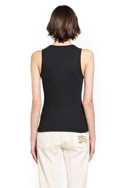 Burberry Ribbed Adjustable Drawstring Tank Top With Equestrian Knight Design In Black