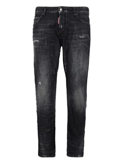 Dsquared2 Stretch Denim Sexy Twist Jeans With Paint Effect Details 17c In Black