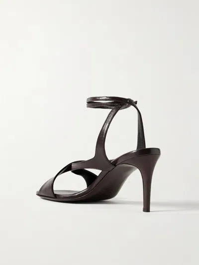 Khaite Liria Leather Crisscross Wrap Ankle-strap Sandals In Brown