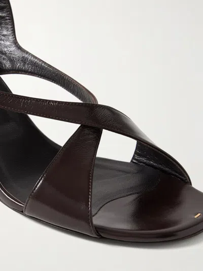 Khaite Liria Leather Crisscross Wrap Ankle-strap Sandals In Brown