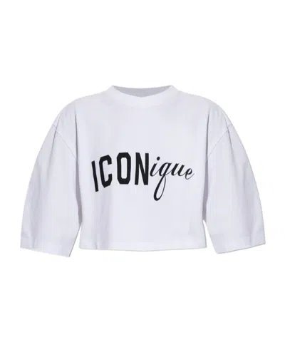 Dsquared2 Icon Logo Printed Cropped T-shirt In White