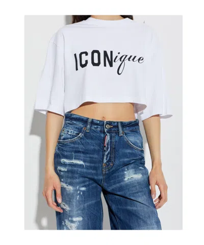 Dsquared2 Icon Logo Printed Cropped T-shirt In White