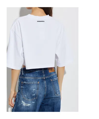 Dsquared2 Icon Logo Printed Cropped T-shirt In White