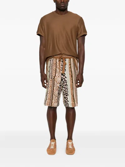 Laneus Patterned Drawstring Shorts In Brown
