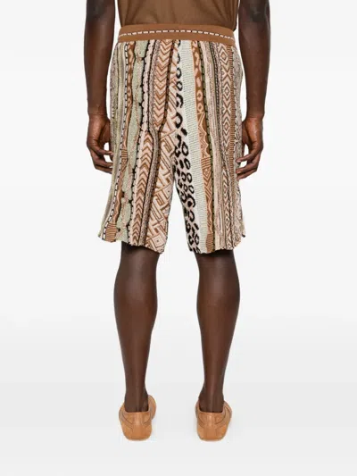 Laneus Patterned Drawstring Shorts In Brown