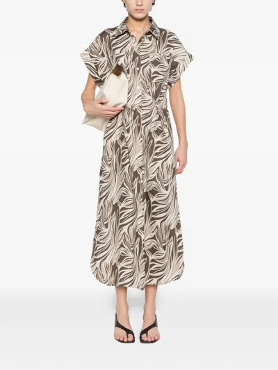 Panicale Patterned Collared Midi Dress In Brown