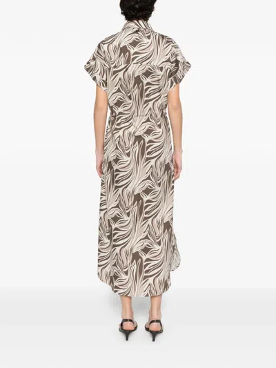 Panicale Patterned Collared Midi Dress In Brown