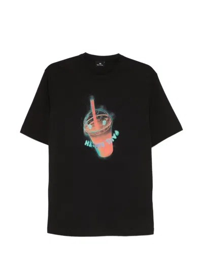 Ps By Paul Smith Ps Paul Smith Drink Graphic Organic Cotton T-shirt In Black