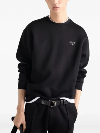 Prada Technical Cotton Sweatshirt In Black