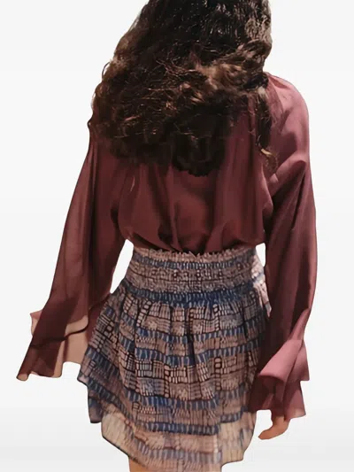 Devotion Clond Ruffled Patterned Mini Skirt In Blue