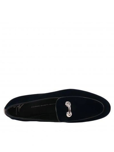 Shop Giuseppe Zanotti Velvet Loafers In Navy Blue