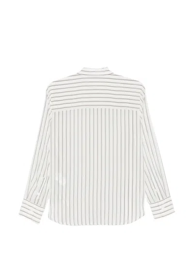 Peserico Vertical Stripe Long-sleeved Shirt With Classic Collar And Concealed Placket In White