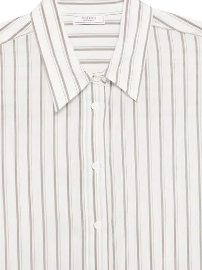 Peserico Vertical Stripe Long-sleeved Shirt With Classic Collar And Concealed Placket In White